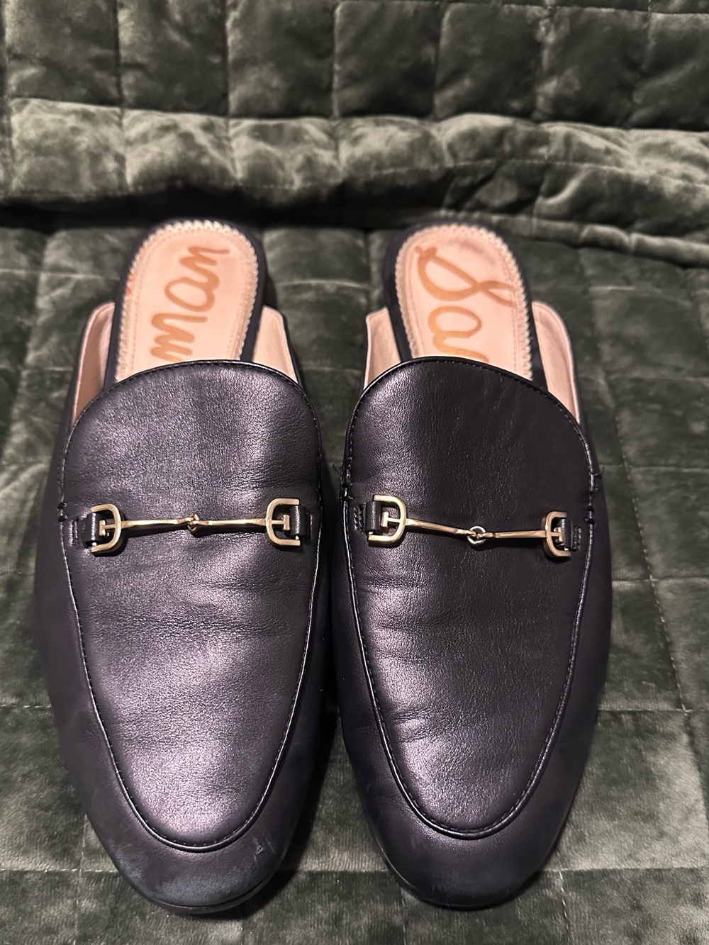 Sam Edelman Black Leather Horsebit Backless Loafers